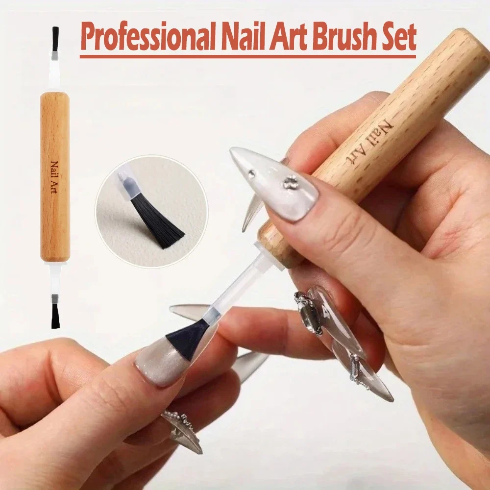 Nail Art Brush Set Multi-functional Replaceable Nail Art Brush Head with Detachable Wooden Gri Nail Polish Brushe Nail Art Tools