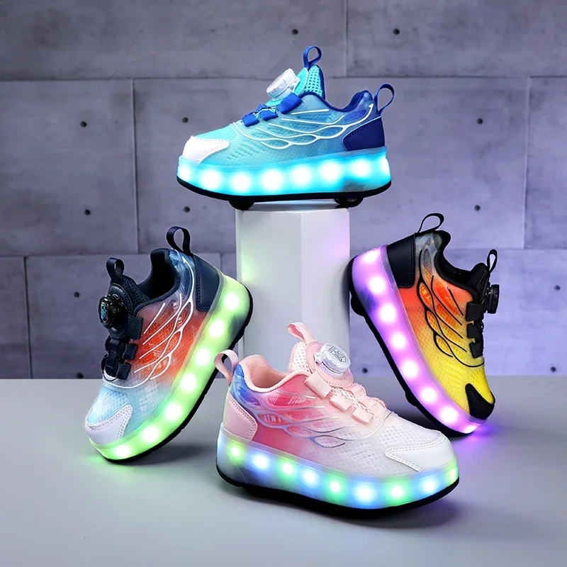 

Boys Girls Roller Shoes LED Light Up USB Charging Children Roller Skate Casual Skateboarding Shoes Sports Shoes Kids Sneakers