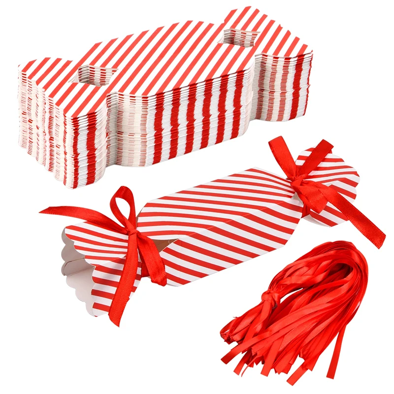 12Pcs Striped Candy Gift Box Pink Paper Box Wedding Candy Bags Kids Crackers Birthday Christmas Valentines Day Party Supplies