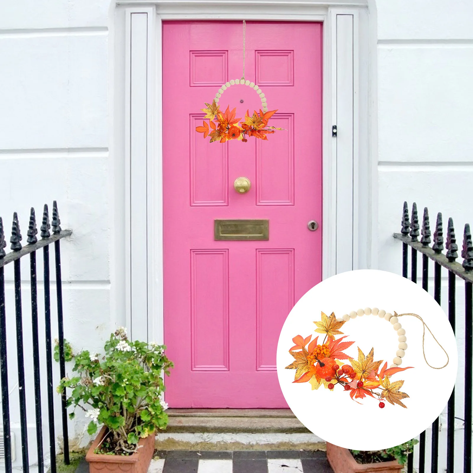 

Artificial Pumpkin Maple Leaf Thanksgiving Wreath Door Hanging Decoration Autumn Wall Harvest Wreath Hanging Ornament