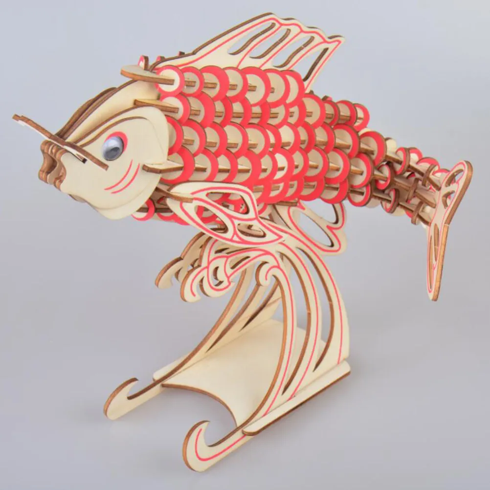 Carp Shape 3D Wooden Puzzle Creative Educational DIY Children Gift for Room Decoration Developing Skills Cognitive Hands-on