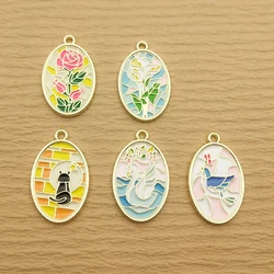 10pcs Flower Cat Swan Dove Charm for Jewelry Making Enamel Necklace Bracelet Earring Pendant Craft Alloy Metal Gold Plated