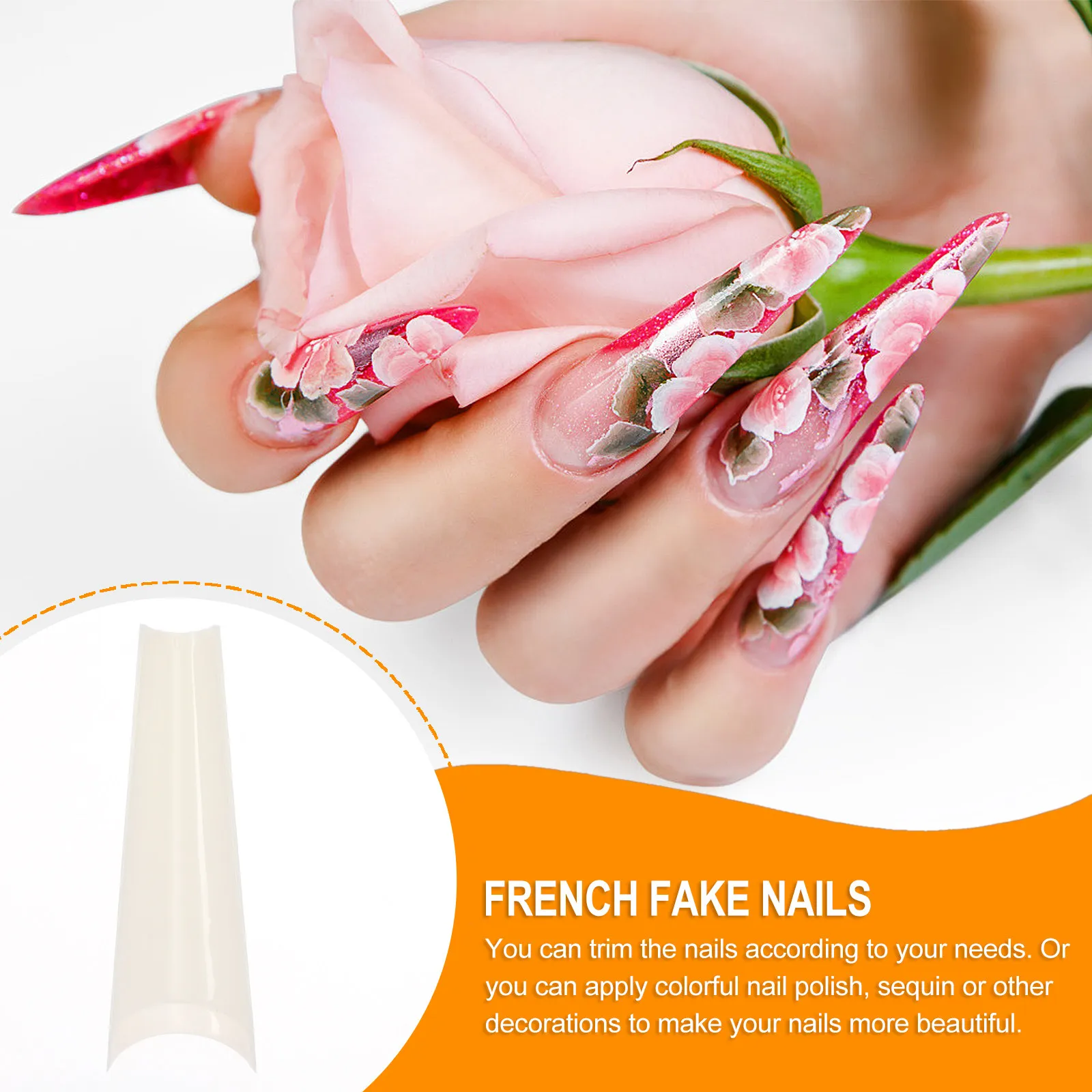 

500Pcs French Style Coffin Nail Tips Artificial Fingernails Long False Nails for Wedding Party Birthday Prom Halloween Nail Art