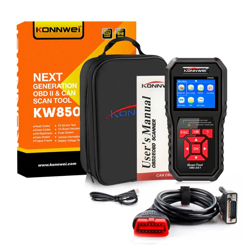 Автоматический сканер KONNWEI KW850 Full Obd2 Obdii, диагностические инструменты, поддержка автомобиля, многоязычное обновление одним щелчком мыши, KW 850, лучше, чем AL519