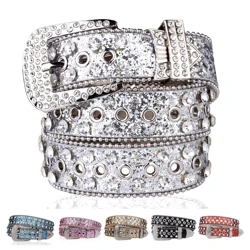 Silvery Sparkly Rhinestone Belt Y2K Beads Decor Sequin Belt Punk Western Cowboy Cowgirl Belt Jeans Pants Belt Decorative PU Belt