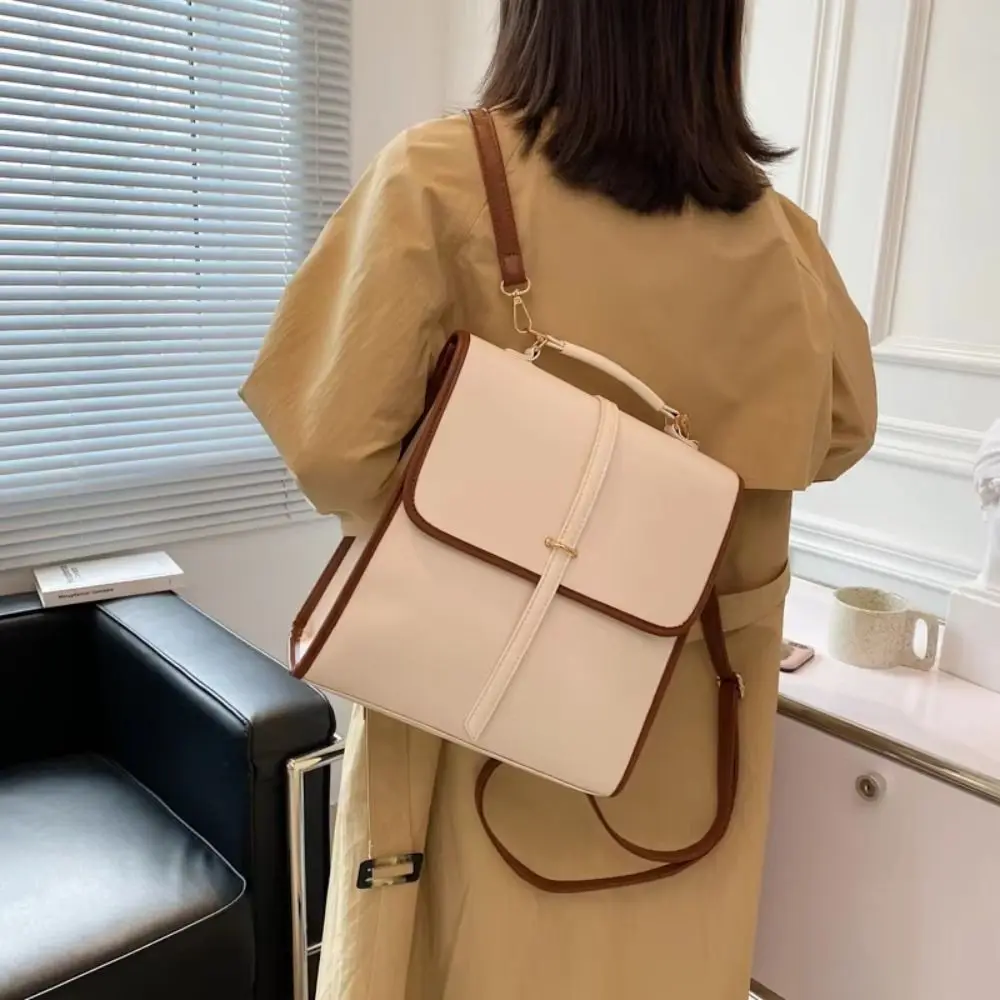 Solid Color Multiple Pockets Backpacks Large Capacity Zipper Closure PU Leather Crosbody Bag Shoulder Bag Handbag