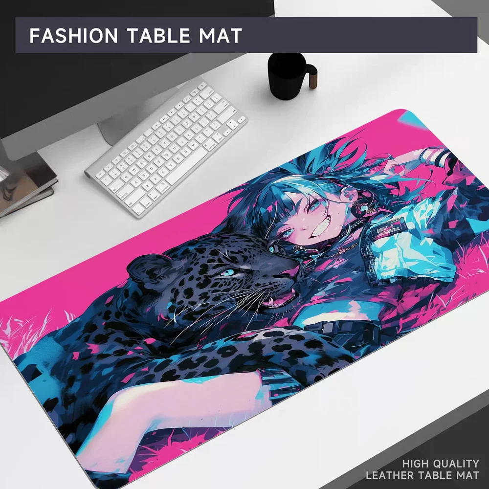 Leopard girl AI Cool Mousepad 80x30cm XL Lockedge Office Computer Desk Mat tastiera da tavolo tappetino per Mouse grande cuscino per Laptop antiscivolo