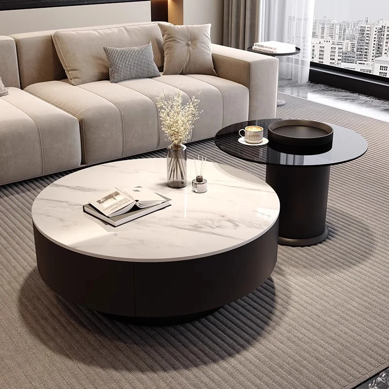 

Japan Drawer Wood Coffee Table Modern Small Sized Rock Side Tables Decor Plate Round Design Minimalist Salontafel Room Desks