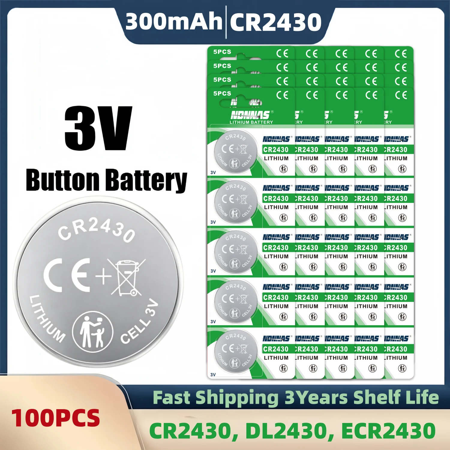 5-50Pcs CR2430 3V Lithium Coin Cell Button Battery DL2430 BR2430 Compatible For Watch Car Key Fob Remote Clock Electronic Device