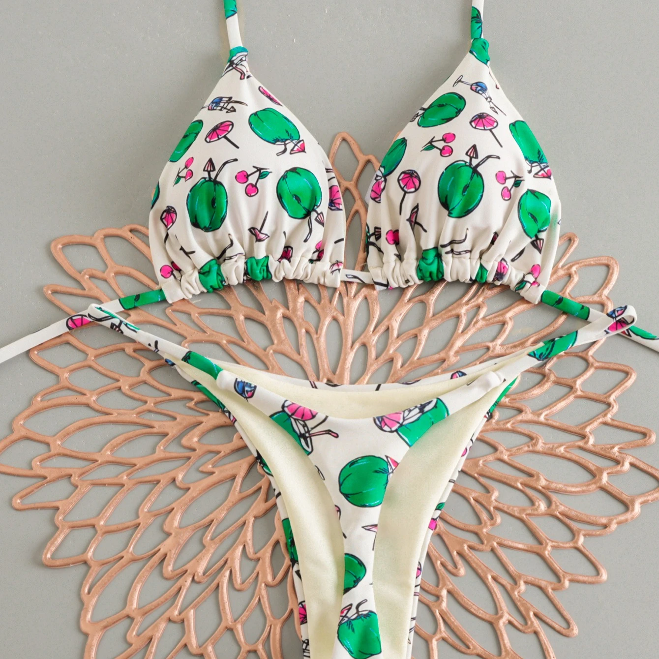 2026 New Gather Bikini Set Women Split Print Swimsuit Brazil Beach Women G-string Beach Holiday Bathing Suit Купальник Женский