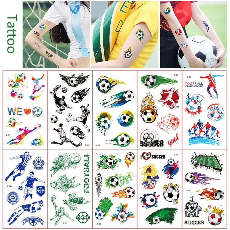 10Pcs Cartoon Football Waterproof Tattoo Sticker for Kids Soccer Ball Theme Birthday Party Favors Goodie Bag Pinata Fillers