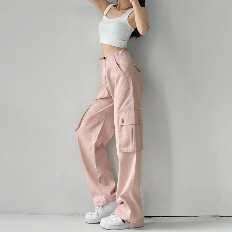 Pantaloni a vita bassa donna Vintage Harajuku estate elegante Cargo Boyfriend Teens pantaloni larghi All-match Basic College Streetwear