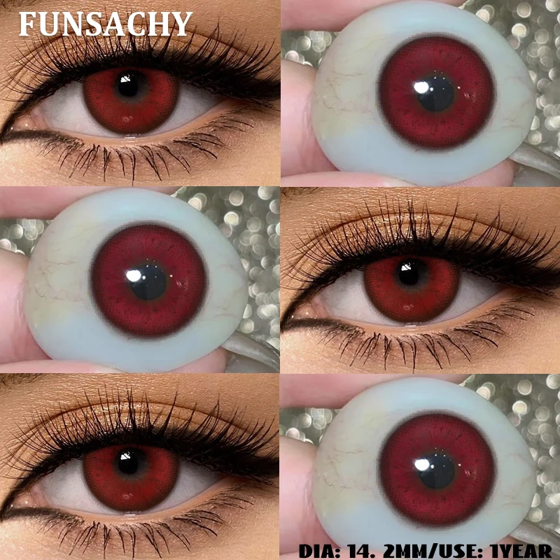 FUNSACHY 1 Paar farbige rote Kontaktlinsen für die Augen, blaue natürliche Linsen, Augenkontaktlinsen, graue Pupille für Make-up, Kosmetik, jährlicher Gebrauch
