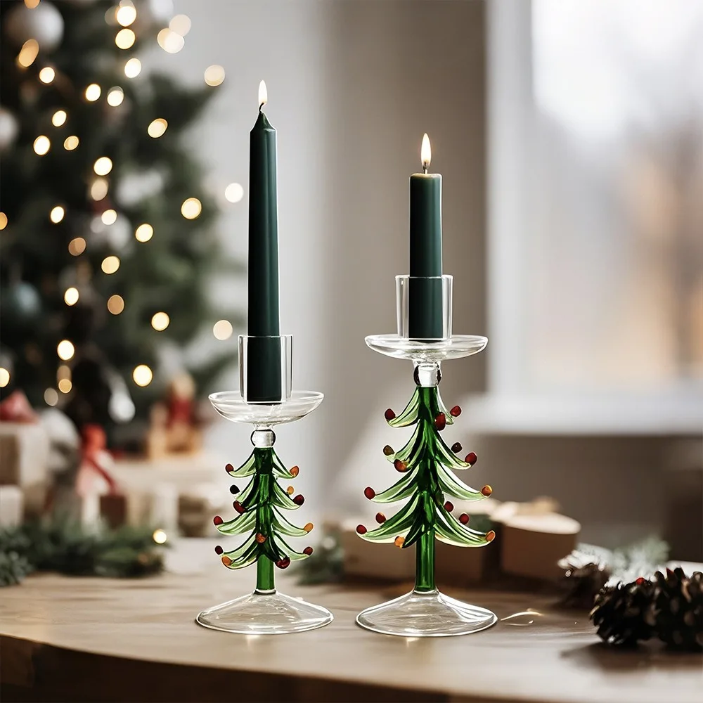 Nordic Style Christmas Trees Candlestick Prevent Dripping Large Pallet Candle Holder Tall Foot Slim Candle Stand Living Room