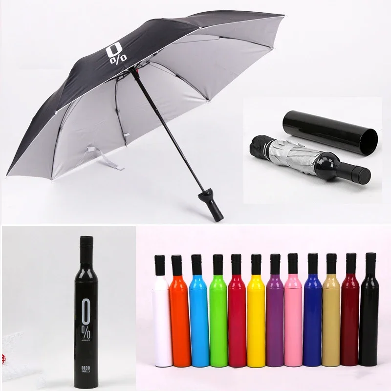 Creative Women Wine Bottle Umbrella 3 Folding Sun-rain UV Mini Umbrella For Women Men Gifts Rain Gear Umbrella sale