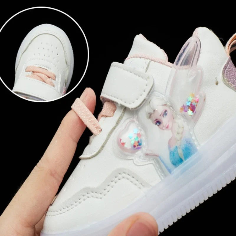 Disney Kids Girls Shoes 2024 Children Sneakers Girls Elsa Frozen Princess Casual Sport Shoes Student Shoes LED Lights Shoes