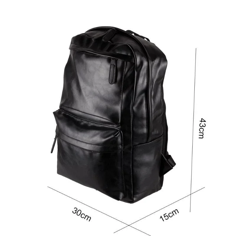 Mochila para ordenador portátil para hombre y mujer, morral grande de cuero impermeable para viaje, bolso escolar negro suave con correas