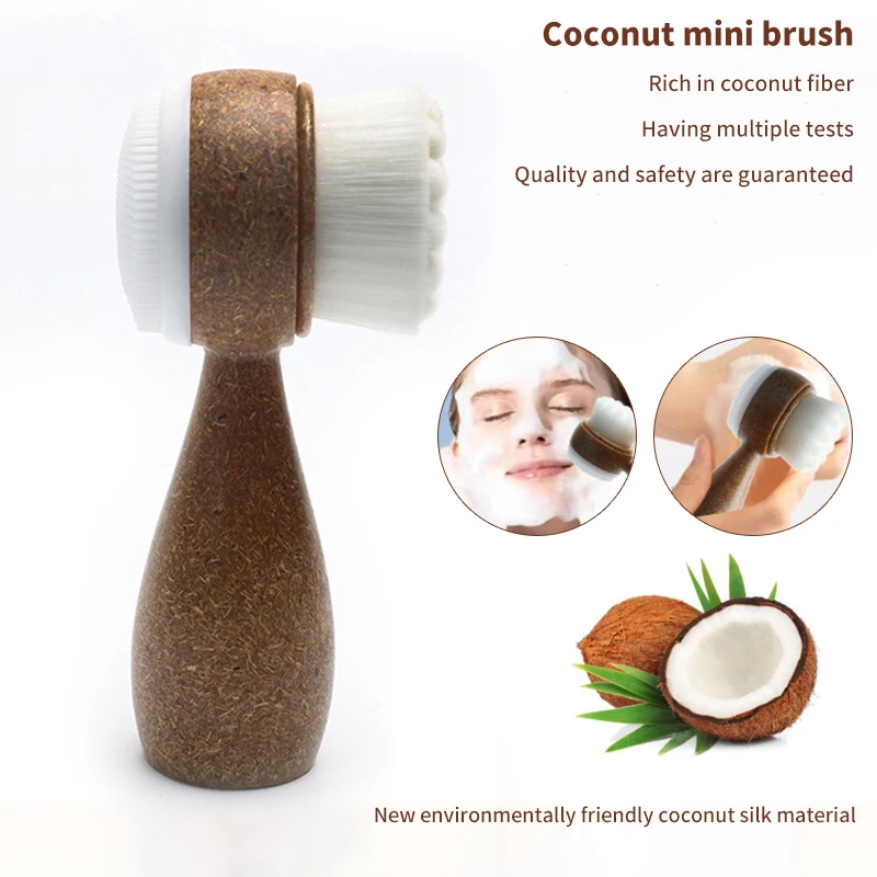 Coconut Shred Handle Facial Brush Double Sided Facial Cleanser Blackhead Removing Pore Cleaner Exfoliating Facial Brush