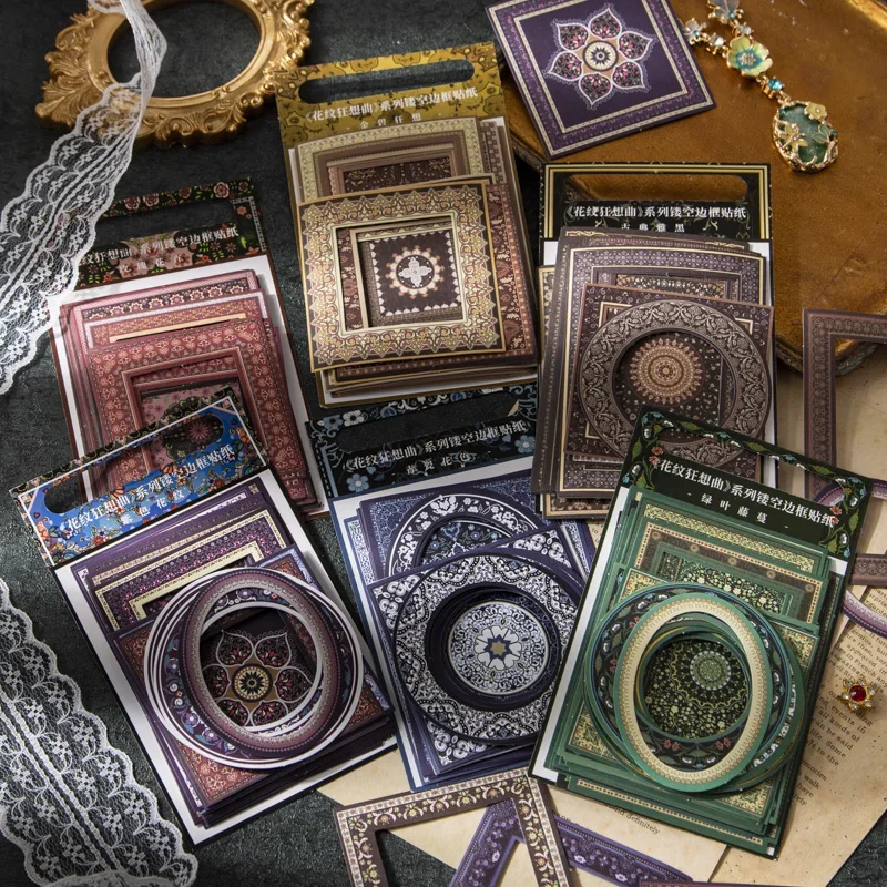 Clássico Vintage Frame Pattern Sticker, Arte Retro Material, Material Escolar, Decoração, Papelaria, 137x85mm, 30Pcs