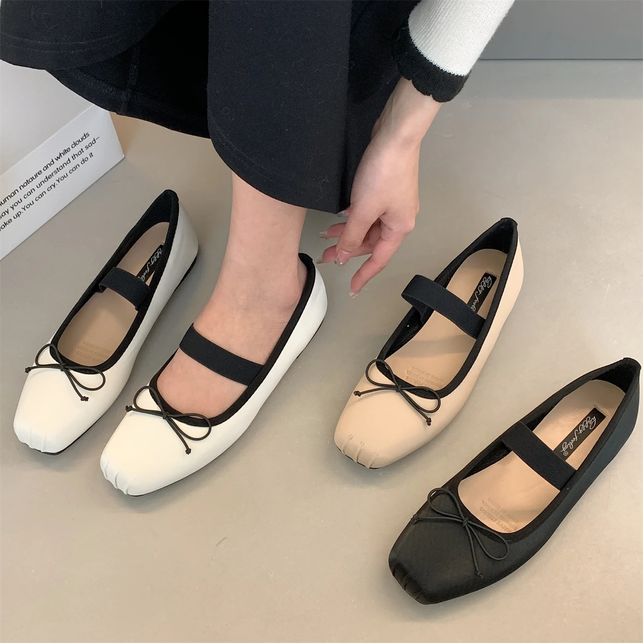 

Bailamos Women Flats French Gentle Shoes Round Toe Bow Shallow Mouth Ballet Shoes Slip On Mary Jane sandals Comfortable Soft Loa