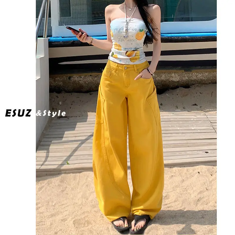 

Workwear scythe pants for spring and summer in American style2025Embroidered Scythe Jeans for Women, Vintage Yellow, Stylish and