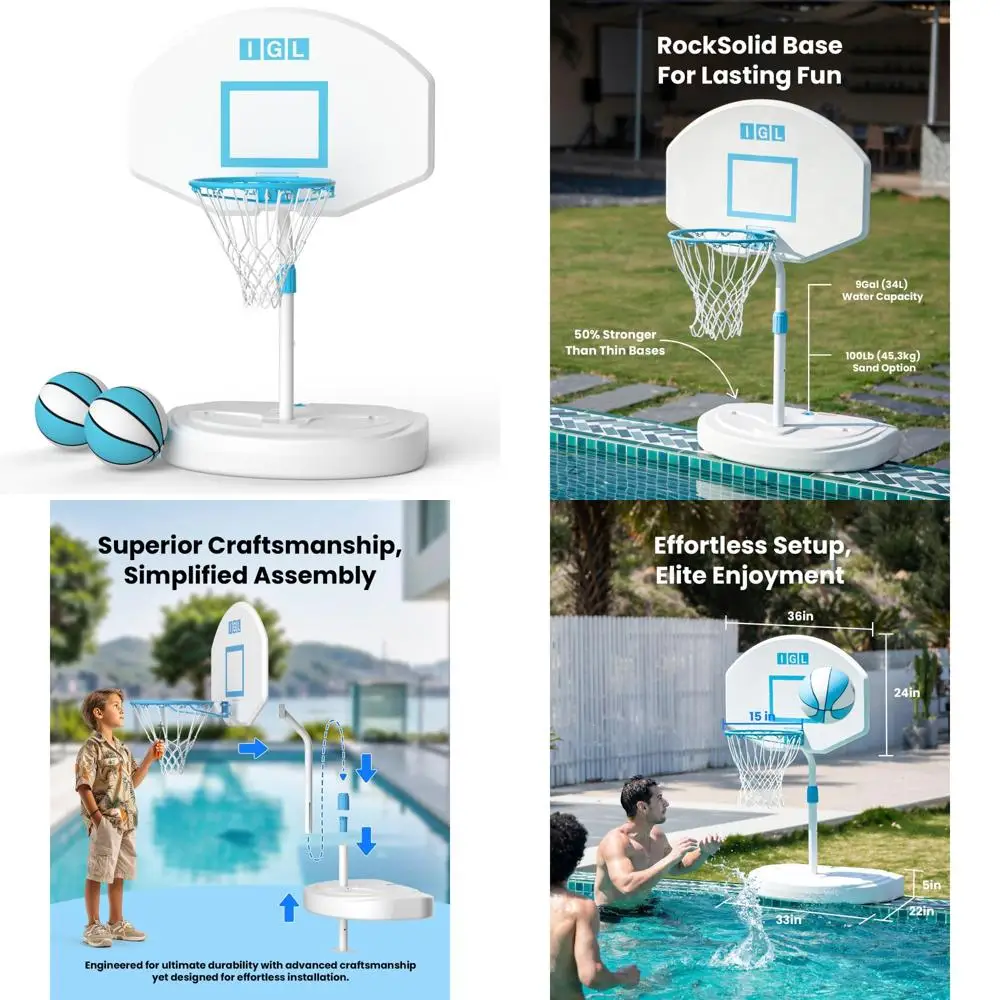 Elite basketbalring aan het zwembad met duurzaam pc-backboard, roestvrijstalen rand en waterbestendige functies