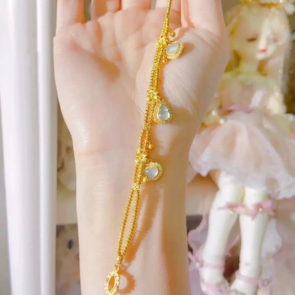 

Plated With Genuine Gold Preservation Ancient Sand Gold Double Layer Gourd Heart Light Luxury Design Angel s Eye Girls Gift