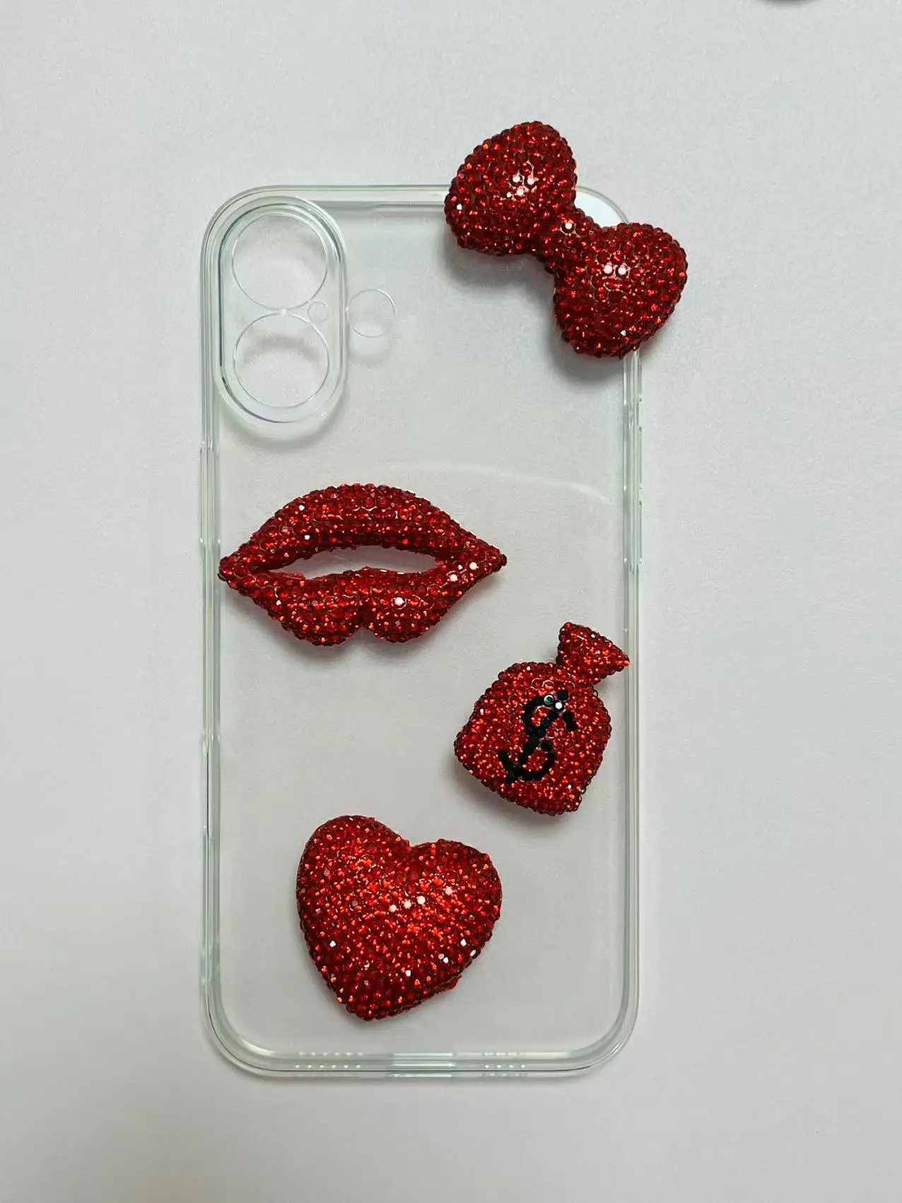 Luxus Bling voller Strass Diamant Dollarzeichen Geld Tasche Geldbörse Schleife Herz Schmetterling Junk Handyhülle Ipadcase Dekoration Charme