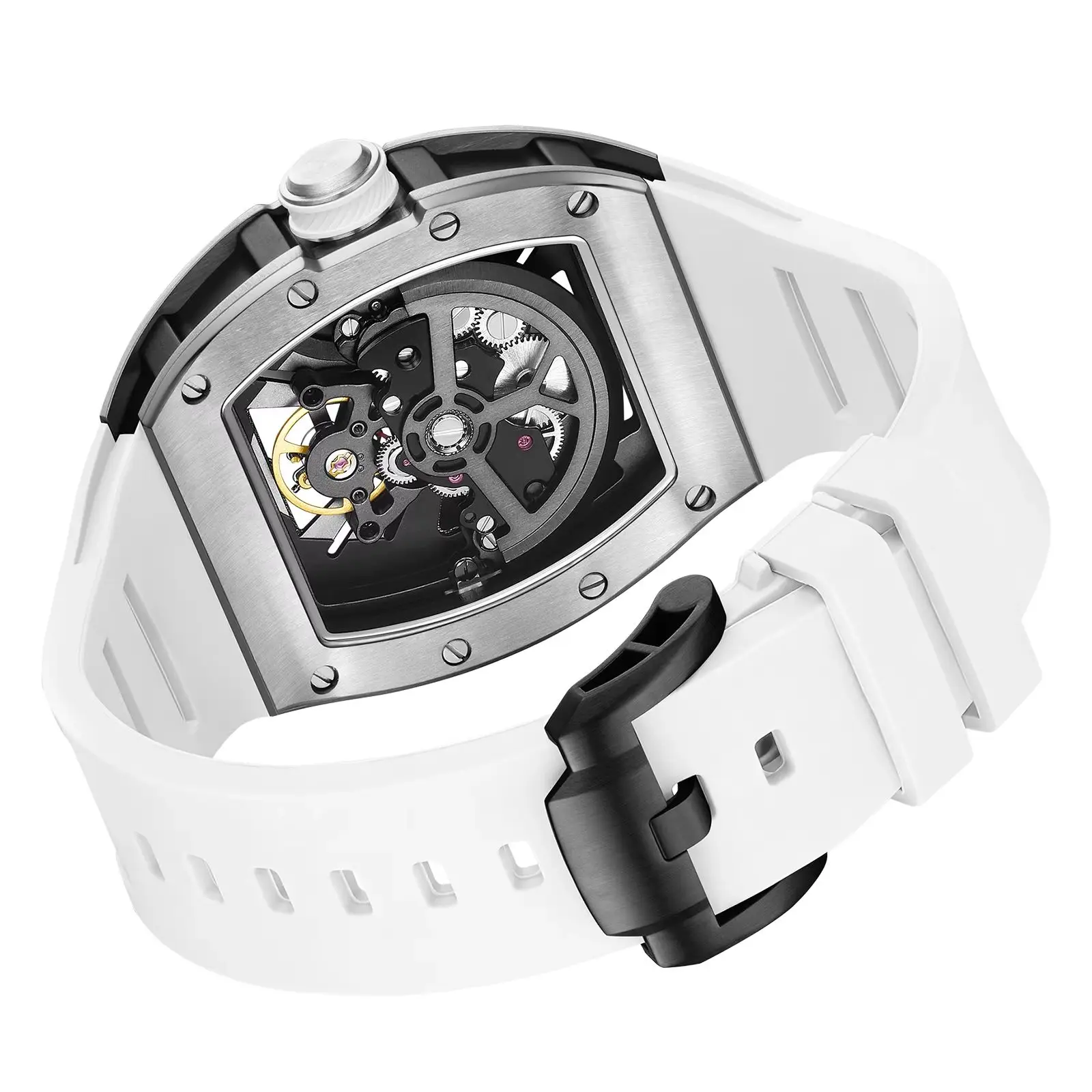 2026 CHANCE Advanced carbon fiber Watch Tourbillon Tonneau Mechanical Wristwatch Carbon Fiber Case Rubber Strap Watches 3.0