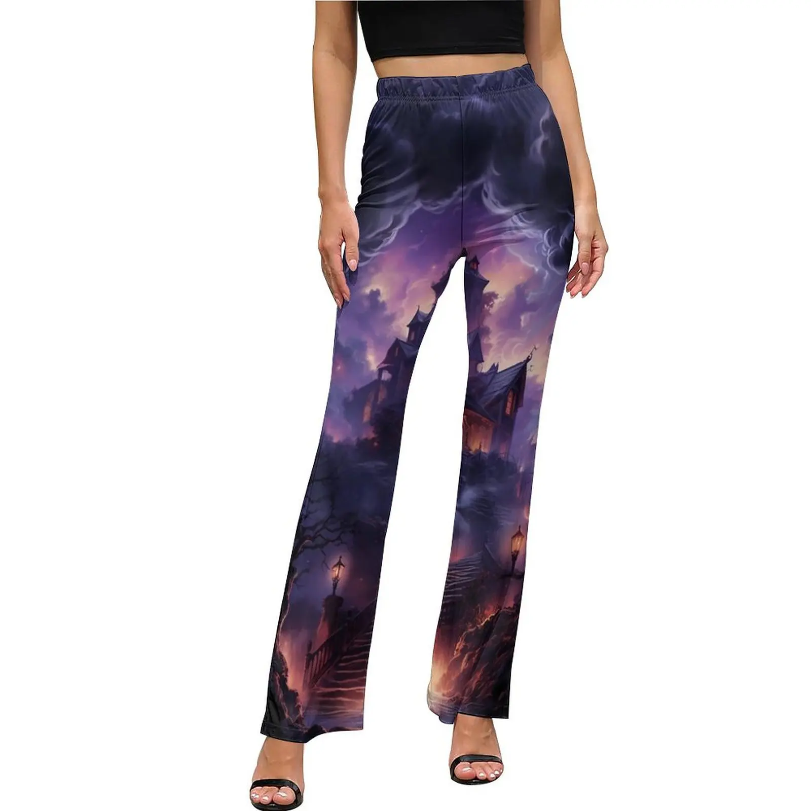 

Haunted Mansion Pants Haunted House Classic Flared Trousers Spring Woman Graphic Streetwear Slim Pants