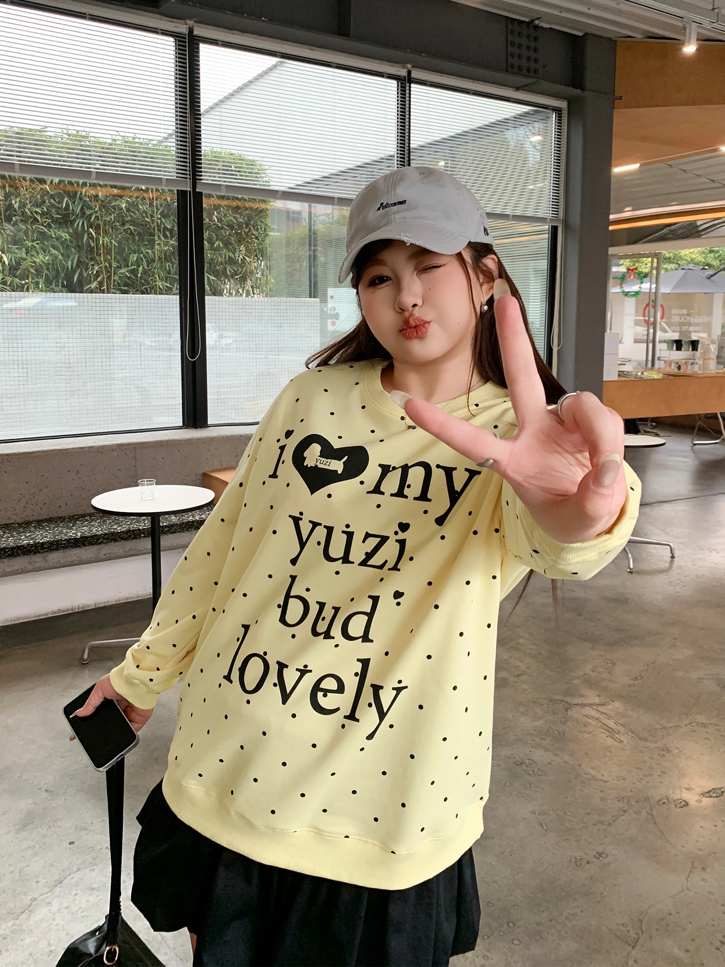 

YUZI Sweet Sle round Ne Sweatirt Soft Skin-Friendly Fi Egg Dot Print Loose plus Size Women's T-irt Spring Faion