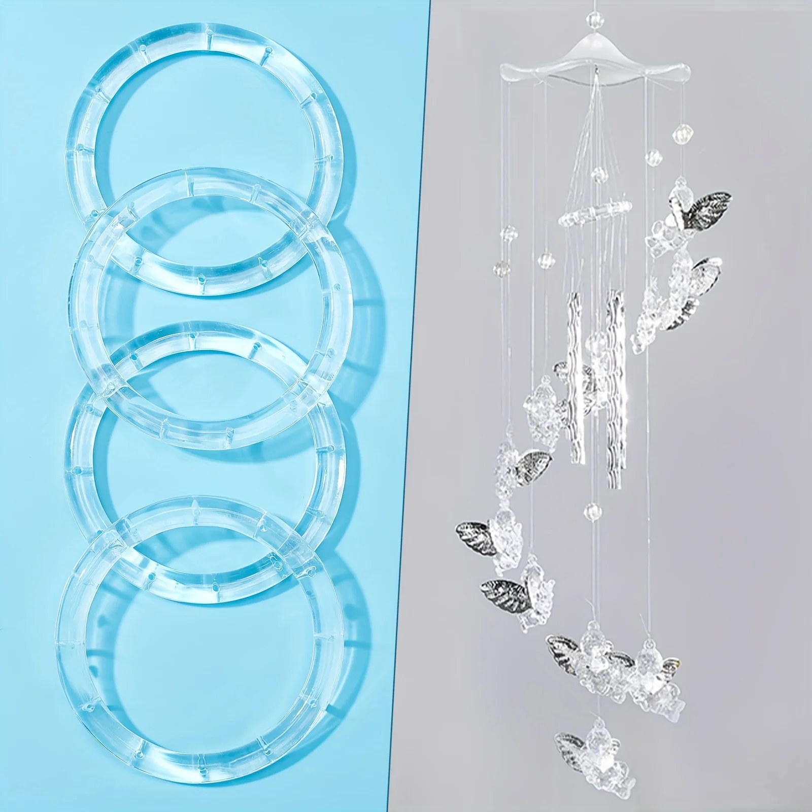 6Pcs Transparent Acrylic O-Shaped Wind Chime Top Rings DIY Windchime Making Accessories for Home Garden Outdoor Craft Decoration