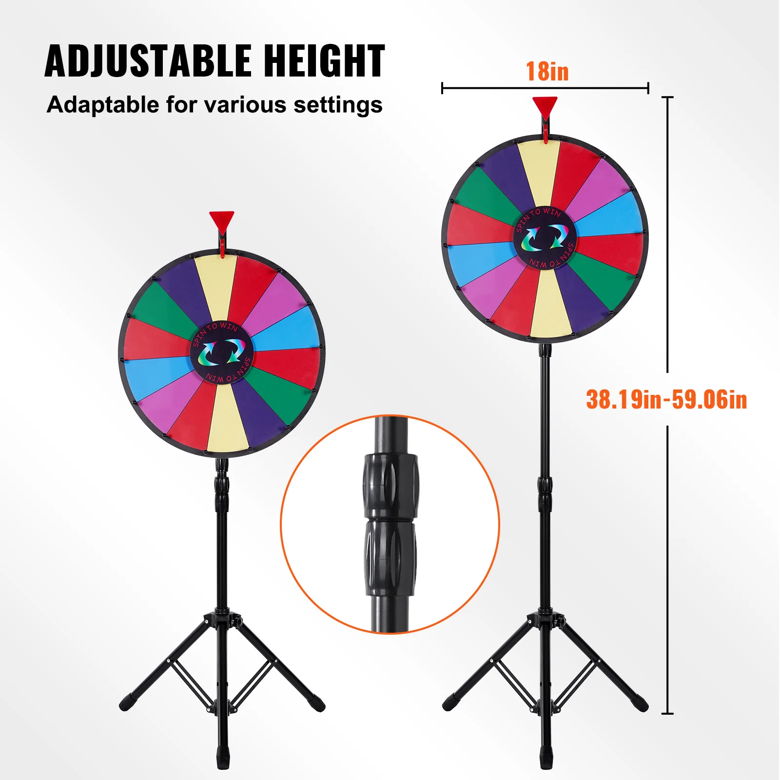 VEVOR Roue de Loterie Personnalisée 46 cm avec Support Trépied Pliable 14 Emplacements Effaçable à Sec Roue de Fortune Colorée