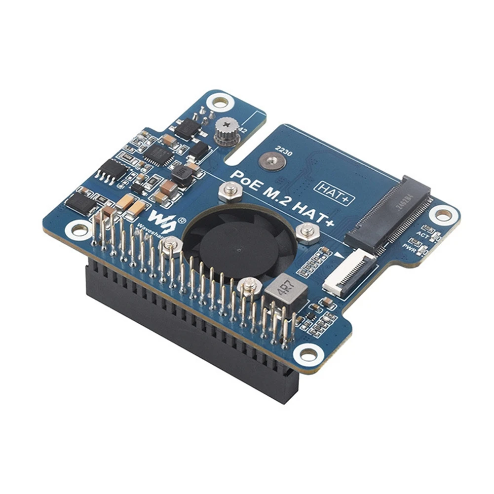 Waveshare for Raspberry Pi 5 PCle to M.2 HAT+ PoE Expansion Board Adapter Board Supports IEEE802.3af Network for RPi 5