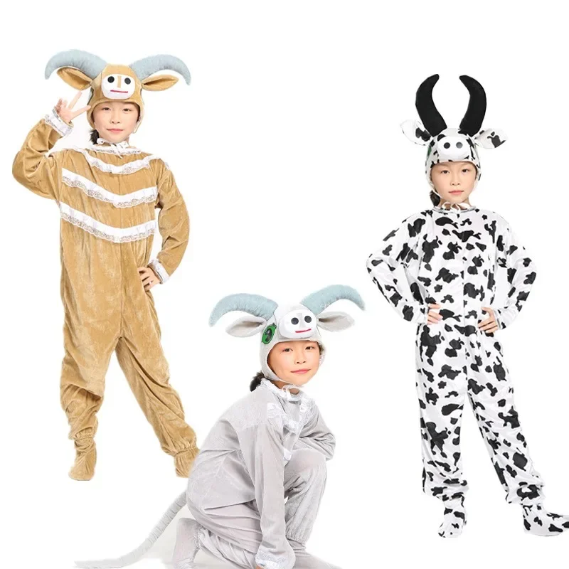 New Style Children Kids Toddler Cartoon Animal Milk Cow Costume Performance Jumpsuit Halloween Costumes for Boy Girl