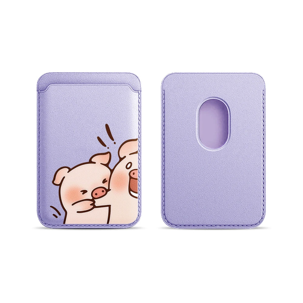 Leder-Kartenhalter mit Cartoon-Schweinchen-Motiv für Paare, Handy-Kartenhalter für Magnetische Hüllen, Geeignet für alle iPhone Magsafe Karten-Handy-Rückseiten-Taschen – Detail 8