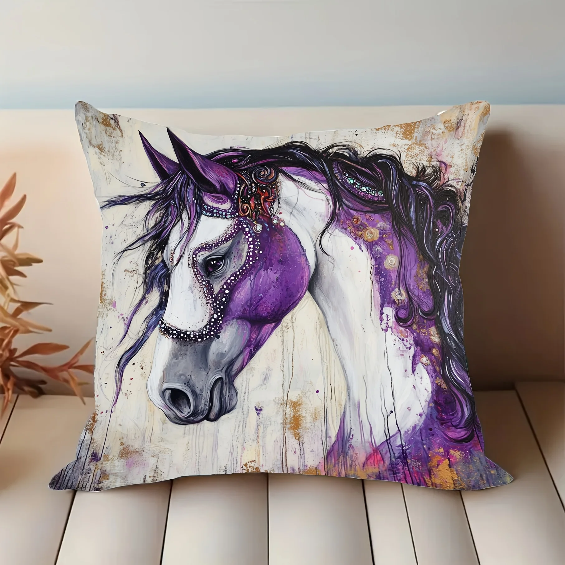 Vibrant Mystic Unicorn Head Throw Pillow Cushion Boho Farmhouse Decor Accent Pillow for Sofa Bed