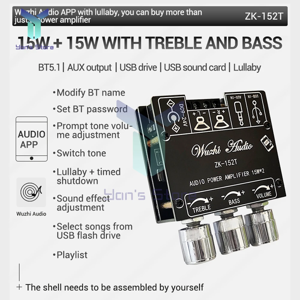 ZK-152T Modul Papan Amplifier Daya Digital Bluetooth 2.0 Stereo Saluran Ganda 15W + 15W dengan Fungsi Kontrol Volume