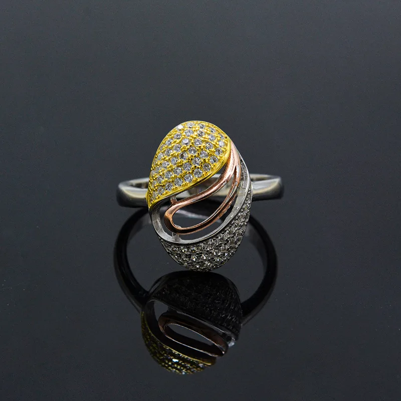 Factory New Product Pure 925 Silver Egg Shape Women's Ring with Shining Golden and Silver Color Simple but Vintage Style