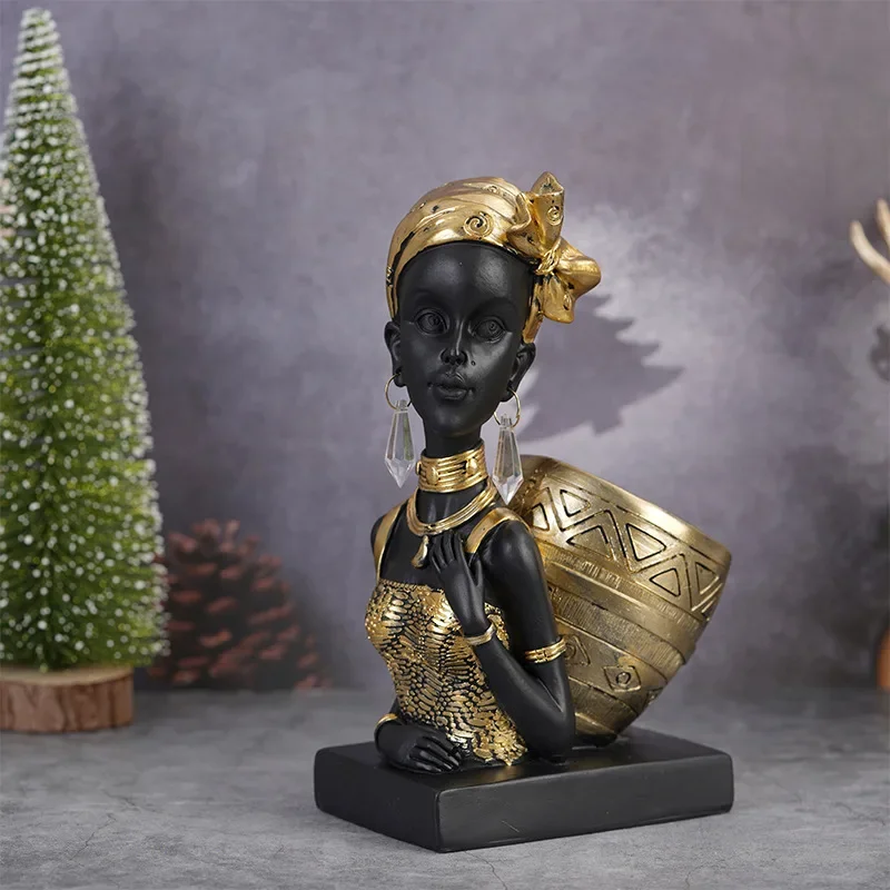 

10.5'' African Lady Art Bust Figurines Resin Statues for Home Decor Stylish Artificial Sculptures for Living Room