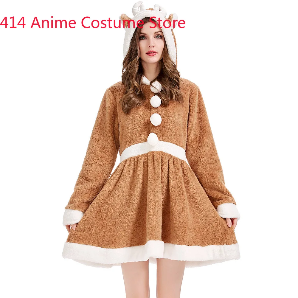 Adult Women Deer Reindeer Costume Onesies Pajamas Dress Fantasia Christmas Costumes