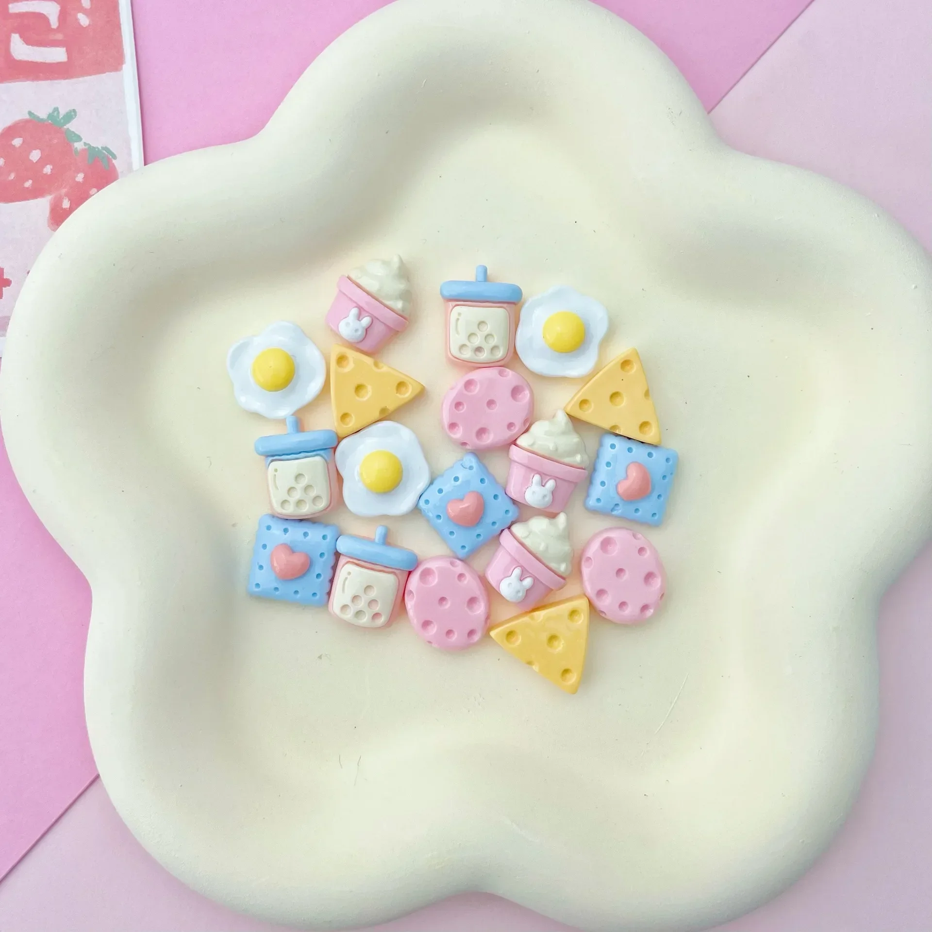 18Pcs Cute Candy Color Glossy Mini Cheese Egg Cookie Ice Cream Decoration Accessories for DIY Cream Gel Phone Case Girl Hairpin