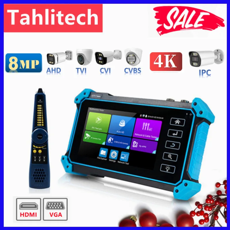 4K CCTV Camera Tester Monitor Portable CCTV Tester Support AHD/CVI/TVI/CVBS/IP Camera Tester pOE UTP Cable Testing Tool