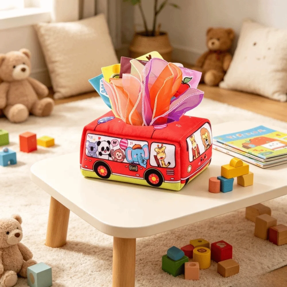 Educational Baby Montessori Boxes Crinkle Cloth Skills Training Tissue Box Toys Interactive Soft Infant Pull Along Infant