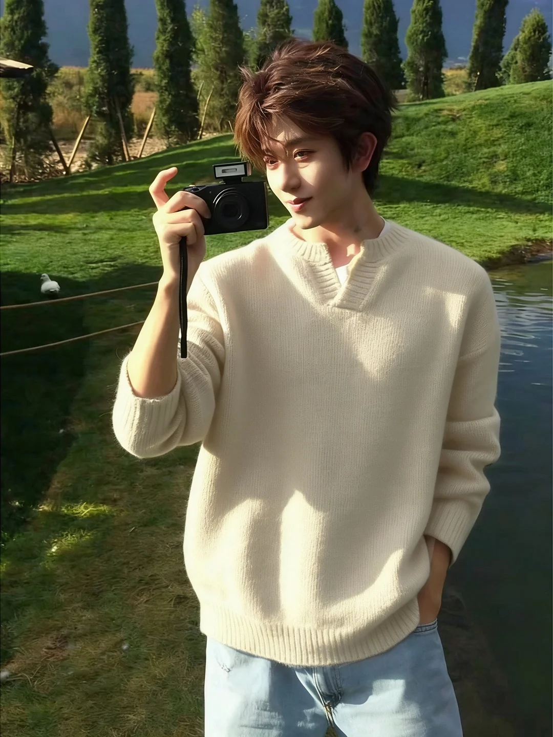 

Утепленный вязаный свитер с V-образным вырезом для мальчиков, осенне-зимний, повседневный, мягкий, удобный, с длинными рукавами, базовый слой