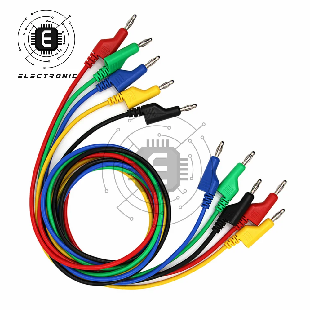 P1036 5PCS 1M Stackable Dual 4mm Banana Plug to Banana Plug Multimeter Test Leads Cable Kit 1000V/19A 5 Colors Alligator Clip