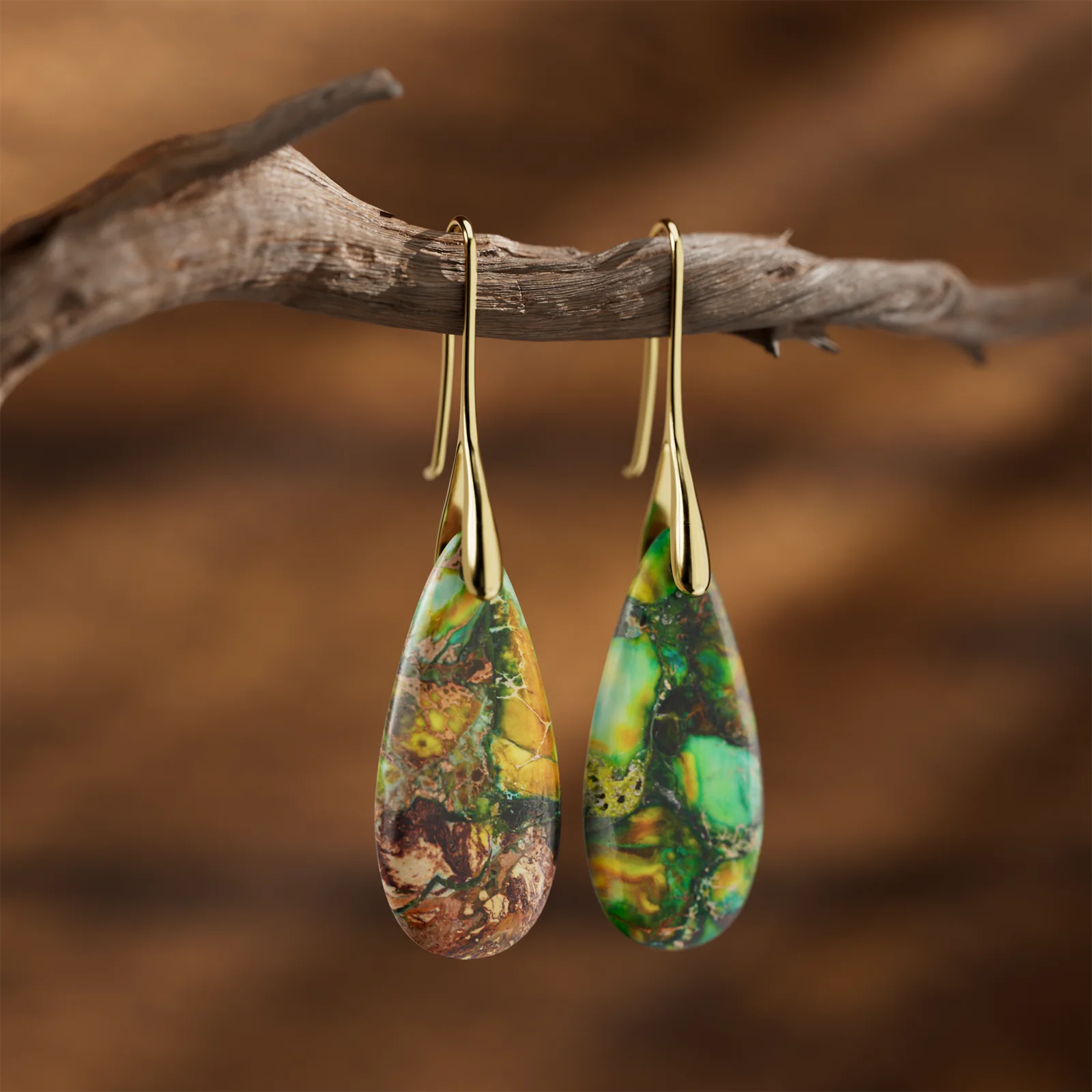 Yellow green Imperial Jasper Stone Natural Women's Drop Earrings Bohemian Style Boho Jewelry Gifts for Her