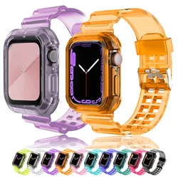 Clear Strap + Case for Apple Watch Ultra band 49mm 40mm 44mm 41mm 42 38mm Accessories Transparent Bracelet iWatch 9 8 7 6 5 se 3