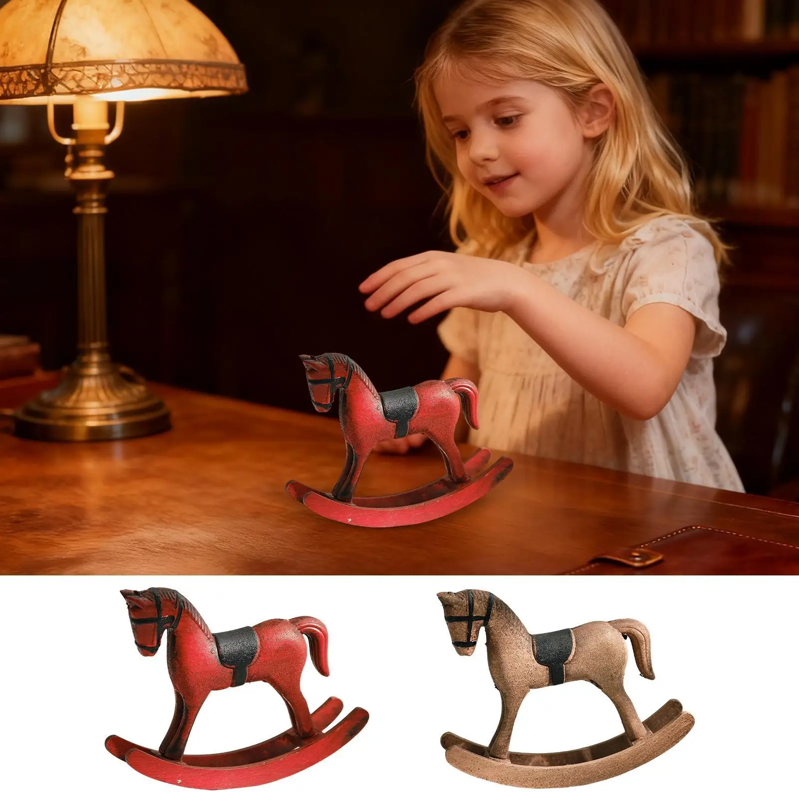 Horse Figurine Vintage Decor Rocking Funny Toy Rocking Animal Figurines Horse Toys For Boys Girls Birthday Christmas Home Office