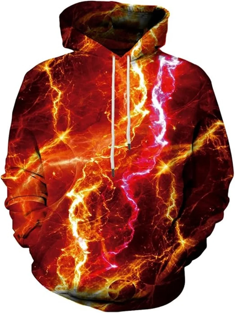 All Over Print Men's Novelty Cool Lightning Graphic Hoodies Spring Autumn Pullover Sweatshirts Clothes Mens Oversized Tracksuit